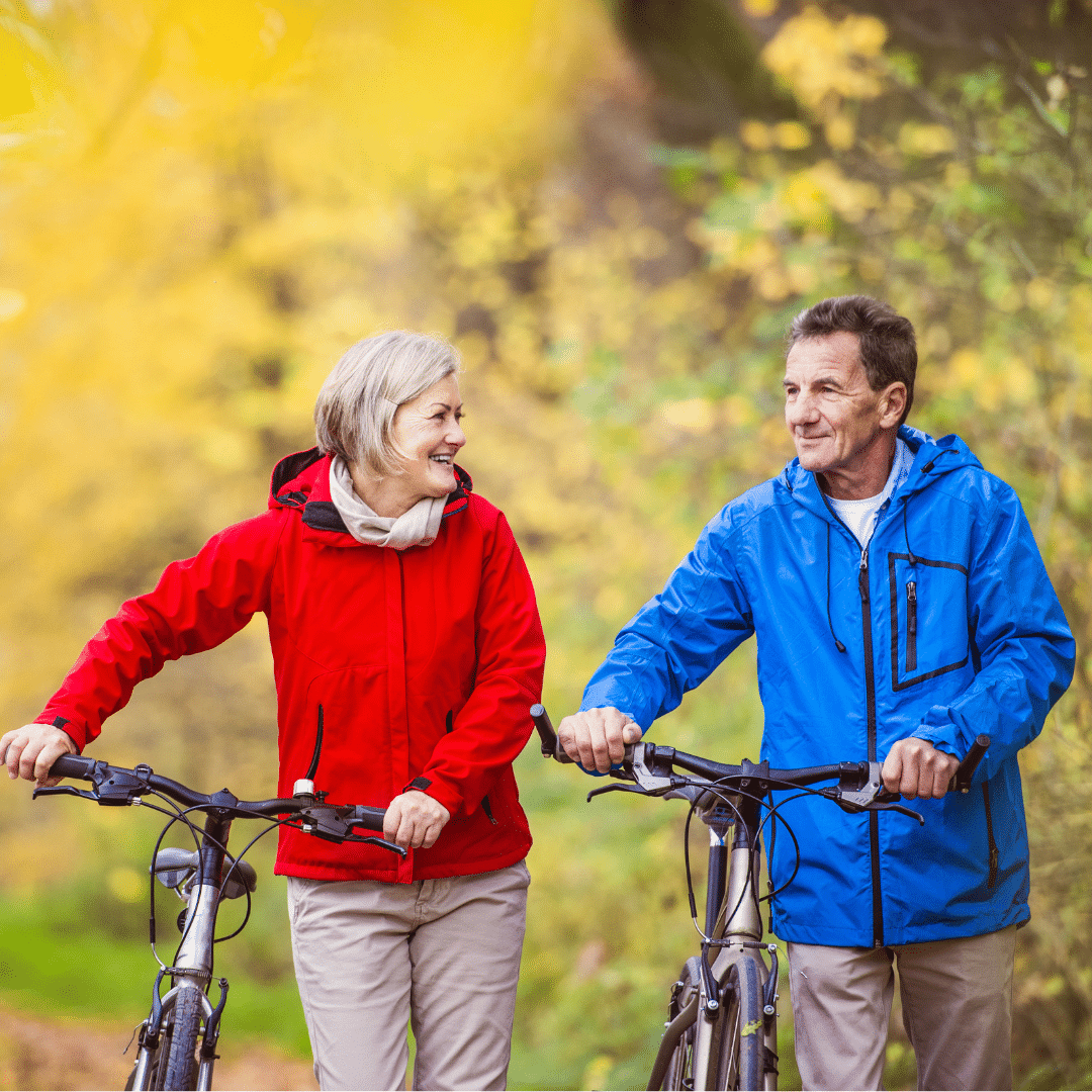 Retired couple out for a bike ride